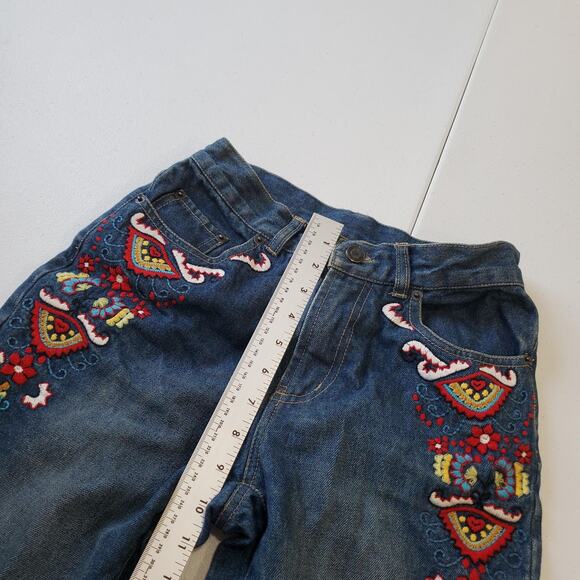 Ice Jeans Womens 2P Blue Embroidered Floral Bootcut Denim Hong Kong Y2K Boho - Picture 7 of 10